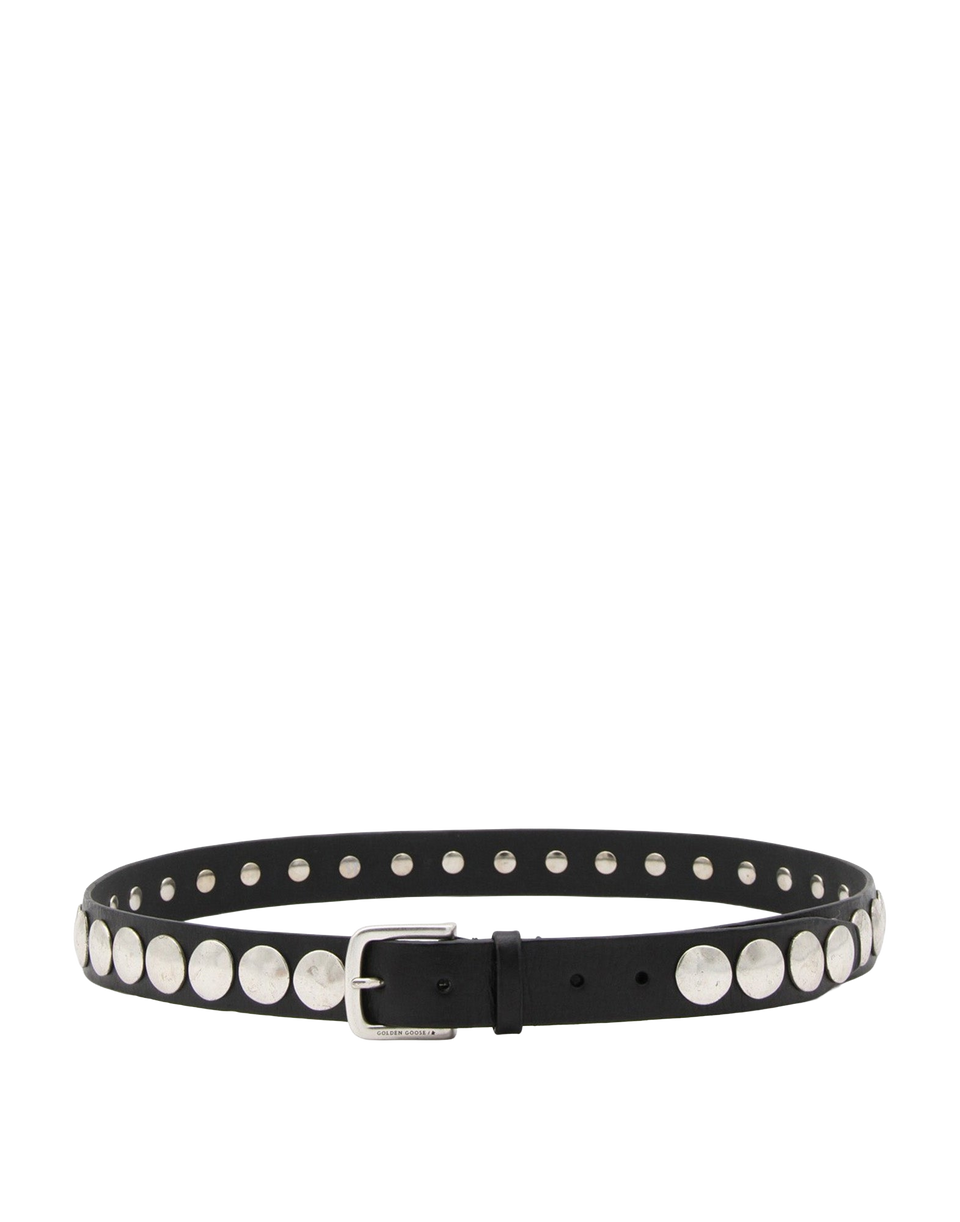 GOLDEN GOOSE Ceinture Trinidad noire en cuir lavé à clous