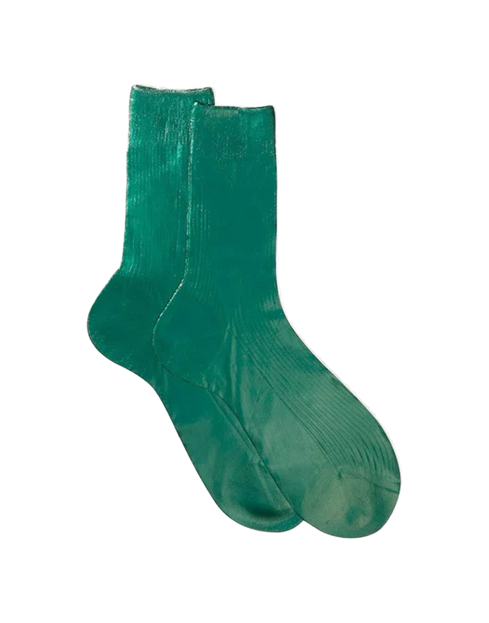MARIA LA ROSA Calzini One Ribbed Laminated in Seta Forest
