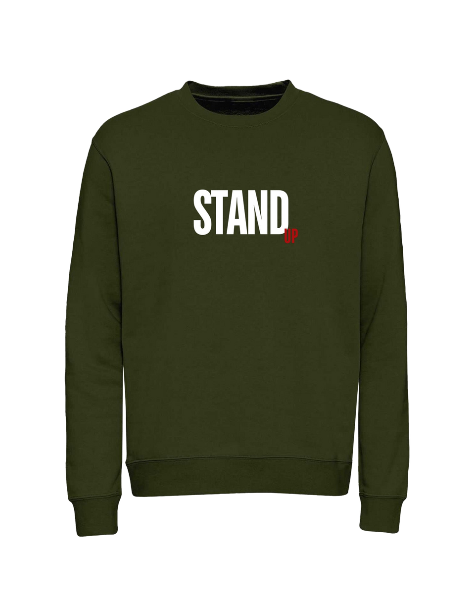 STAND UP Felpa Girocollo Olive con Stampa